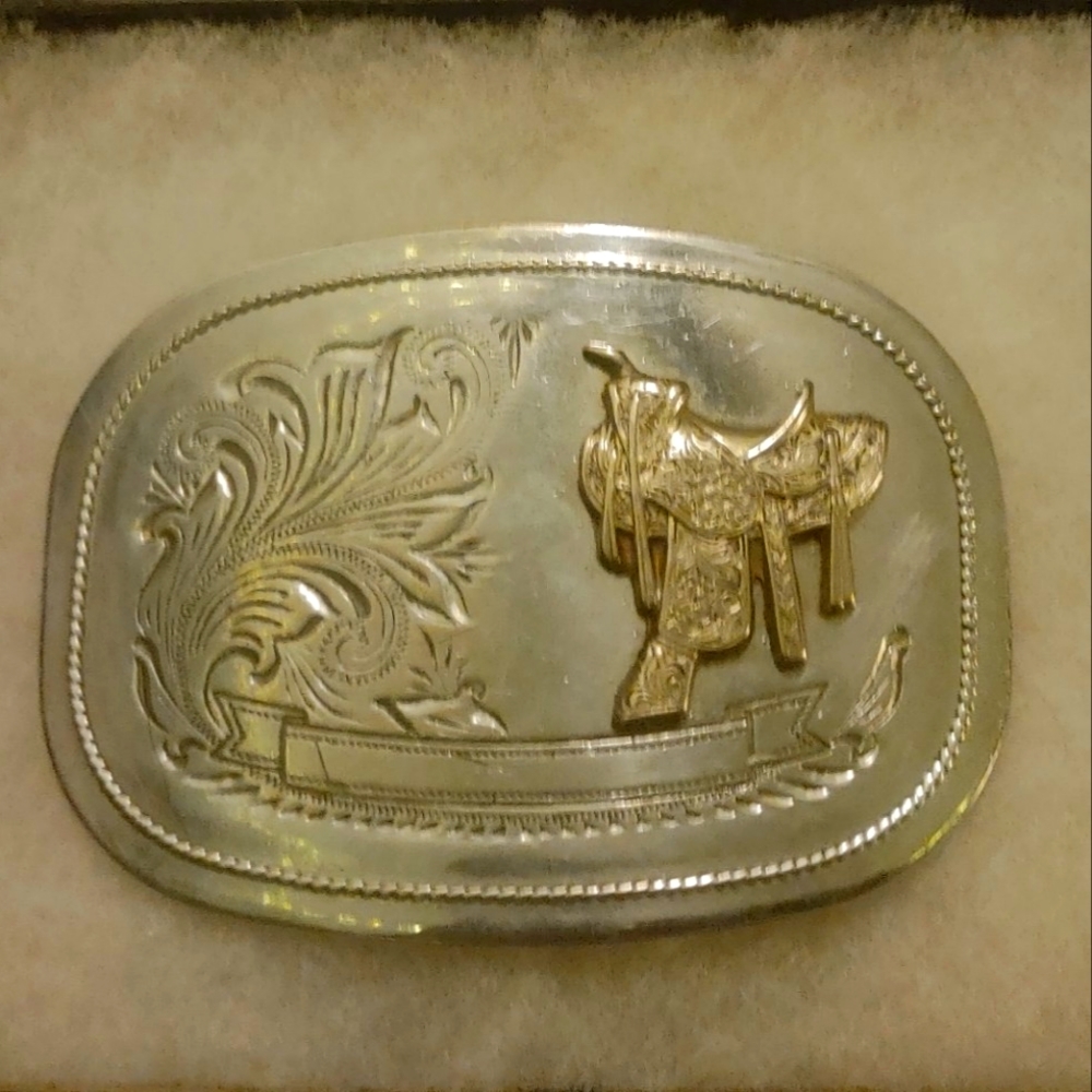 Reflective Cowboys Flower Swirl Horse Saddle belt buckle - BLANK award ribbon